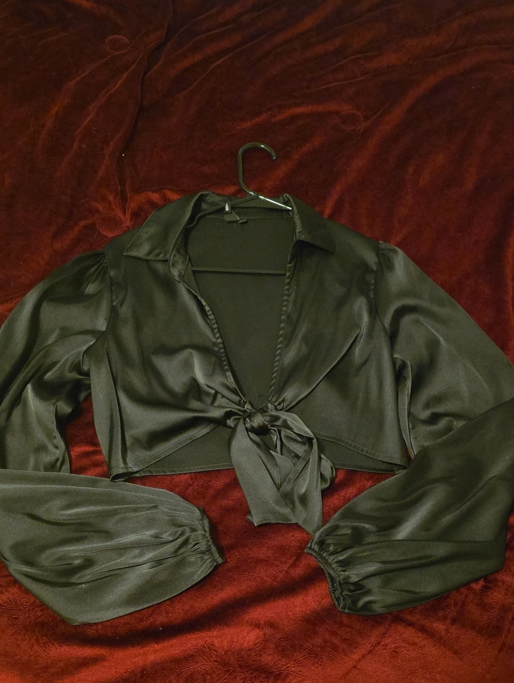 Windsor Black Satin Tie-Front Cropped Jacket
